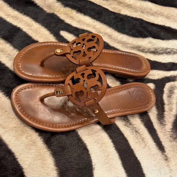 Tory Burch Brown Leather Cutout Sandals - Picture 2 of 4